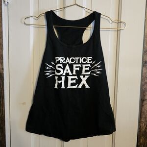 "Practice Safe Hex" Black Graphic Racerback Tank